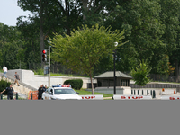 Police block an entrance to the U.S. Capitol grounds after reports of an active shooter at or near the Russell Senate Office Building in Was...