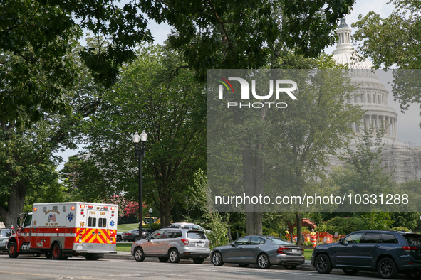 Emergency vehicles respond to reports of an active shooter at or near the Russell Senate Office Building in Washington, D.C. on August 2, 20...