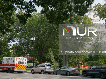 Emergency vehicles respond to reports of an active shooter at or near the Russell Senate Office Building in Washington, D.C. on August 2, 20...