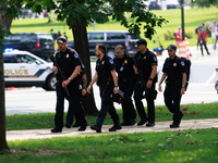 U.S. Capitol Police respond to reports of an active shooter at or near the Russell Senate Office Building in Washington, D.C. on August 2, 2...