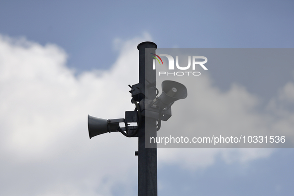 View of some loudspeakers of the Mexican Seismic Alert System (SASMEX), which has been in operation for three decades, which is the instrume...