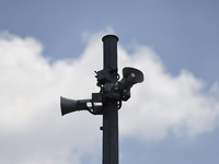 View of some loudspeakers of the Mexican Seismic Alert System (SASMEX), which has been in operation for three decades, which is the instrume...