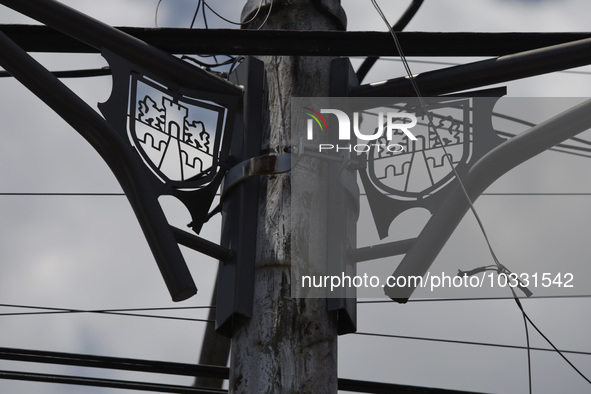 View of the logo under some loudspeakers of the Mexican Seismic Alert System (SASMEX), which has been in operation for three decades, which...