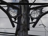 View of the logo under some loudspeakers of the Mexican Seismic Alert System (SASMEX), which has been in operation for three decades, which...