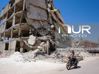 Pictures show the daily life in the city of Jinderes, northwest Syria, after 6 months of the devastating earthquake that struck Turkey and n...