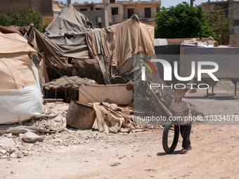 Pictures show the daily life in the city of Jinderes, northwest Syria, after 6 months of the devastating earthquake that struck Turkey and n...