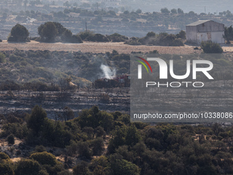 Firemen are patrolling around the area, Alassa, Cyprus, on Aug. 5, 2023. Fire Department and Forest Department units, patrol the area around...