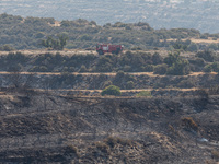 A fire track is patrolling the area, Alassa, Cyprus, on Aug. 5, 2023. Fire Department and Forest Department units, patrol the area around Al...