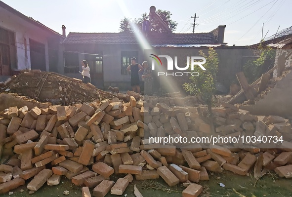 DEZHOU, CHINA - AUGUST 6, 2023 - A collapsed house after an earthquake in an urban area of Pingyuan County, in Dezhou, Shandong province, Ch...