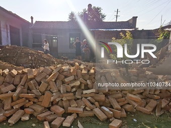 DEZHOU, CHINA - AUGUST 6, 2023 - A collapsed house after an earthquake in an urban area of Pingyuan County, in Dezhou, Shandong province, Ch...