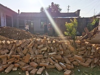 DEZHOU, CHINA - AUGUST 6, 2023 - A collapsed house after an earthquake in an urban area of Pingyuan County, in Dezhou, Shandong province, Ch...