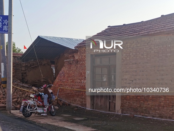 DEZHOU, CHINA - AUGUST 6, 2023 - The wall of a residential house collapsed after an earthquake in the urban area of Pingyuan County, Dezhou,...