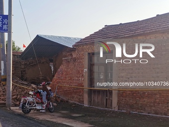 DEZHOU, CHINA - AUGUST 6, 2023 - The wall of a residential house collapsed after an earthquake in the urban area of Pingyuan County, Dezhou,...