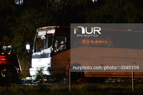 Fatal bus crash in Lower Paxton Township, Pennsylvania, United States on August 6, 2023. Authorities were on the scene, Monday morning, Augu...