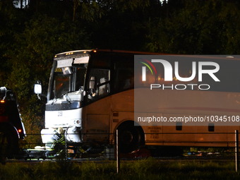 Fatal bus crash in Lower Paxton Township, Pennsylvania, United States on August 6, 2023. Authorities were on the scene, Monday morning, Augu...