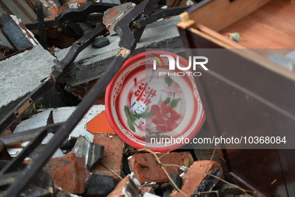 A general view of the disaster site where houses collapsed after a tornado in Dafeng district, Yancheng City, Jiangsu province, China, Augus...