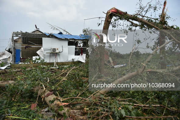 A general view of the disaster site where houses collapsed after a tornado in Dafeng district, Yancheng City, Jiangsu province, China, Augus...