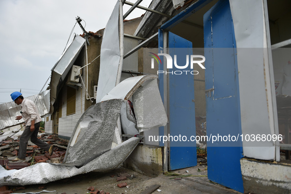 A general view of the disaster site where houses collapsed after a tornado in Dafeng district, Yancheng City, Jiangsu province, China, Augus...