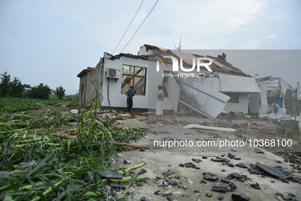 A general view of the disaster site where houses collapsed after a tornado in Dafeng district, Yancheng City, Jiangsu province, China, Augus...