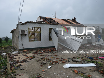 A general view of the disaster site where houses collapsed after a tornado in Dafeng district, Yancheng City, Jiangsu province, China, Augus...