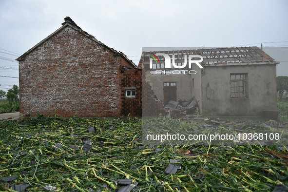 A general view of the disaster site where houses collapsed after a tornado in Dafeng district, Yancheng City, Jiangsu province, China, Augus...