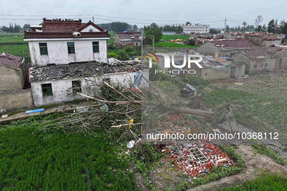 A general view of the disaster site where houses collapsed after a tornado in Dafeng district, Yancheng City, Jiangsu province, China, Augus...