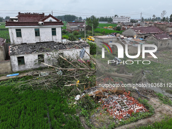 A general view of the disaster site where houses collapsed after a tornado in Dafeng district, Yancheng City, Jiangsu province, China, Augus...