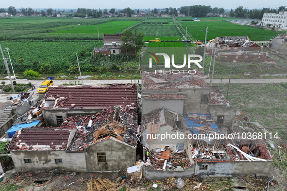 A general view of the disaster site where houses collapsed after a tornado in Dafeng district, Yancheng City, Jiangsu province, China, Augus...