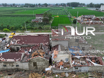 A general view of the disaster site where houses collapsed after a tornado in Dafeng district, Yancheng City, Jiangsu province, China, Augus...