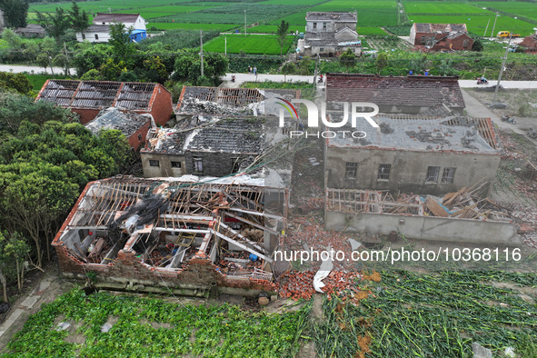 A general view of the disaster site where houses collapsed after a tornado in Dafeng district, Yancheng City, Jiangsu province, China, Augus...