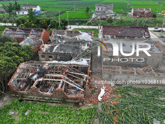 A general view of the disaster site where houses collapsed after a tornado in Dafeng district, Yancheng City, Jiangsu province, China, Augus...