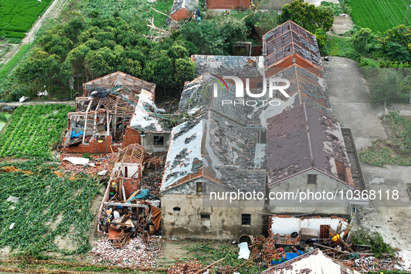 A general view of the disaster site where houses collapsed after a tornado in Dafeng district, Yancheng City, Jiangsu province, China, Augus...