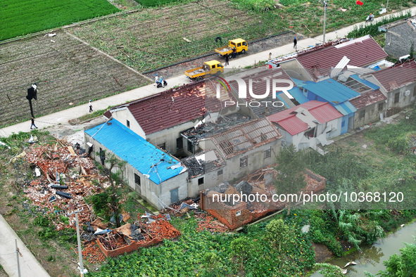 A general view of the disaster site where houses collapsed after a tornado in Dafeng district, Yancheng City, Jiangsu province, China, Augus...