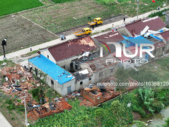 A general view of the disaster site where houses collapsed after a tornado in Dafeng district, Yancheng City, Jiangsu province, China, Augus...