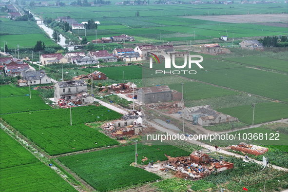 A general view of the disaster site where houses collapsed after a tornado in Dafeng district, Yancheng City, Jiangsu province, China, Augus...