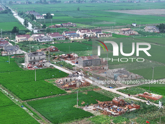 A general view of the disaster site where houses collapsed after a tornado in Dafeng district, Yancheng City, Jiangsu province, China, Augus...