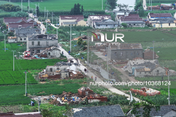 A general view of the disaster site where houses collapsed after a tornado in Dafeng district, Yancheng City, Jiangsu province, China, Augus...