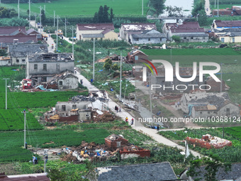 A general view of the disaster site where houses collapsed after a tornado in Dafeng district, Yancheng City, Jiangsu province, China, Augus...