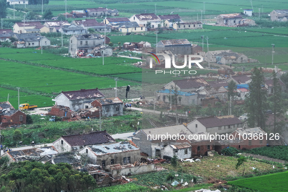 A general view of the disaster site where houses collapsed after a tornado in Dafeng district, Yancheng City, Jiangsu province, China, Augus...