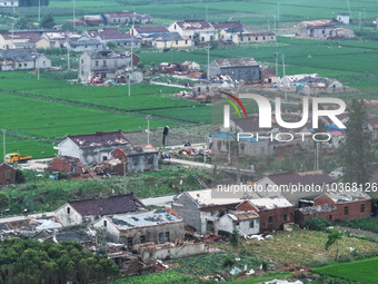 A general view of the disaster site where houses collapsed after a tornado in Dafeng district, Yancheng City, Jiangsu province, China, Augus...