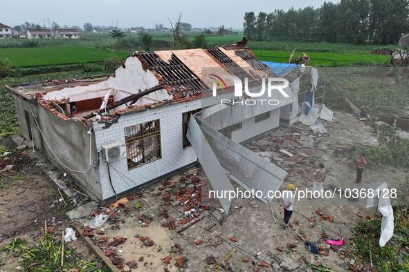 A general view of the disaster site where houses collapsed after a tornado in Dafeng district, Yancheng City, Jiangsu province, China, Augus...