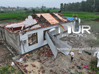 A general view of the disaster site where houses collapsed after a tornado in Dafeng district, Yancheng City, Jiangsu province, China, Augus...