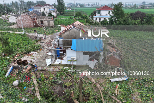 A general view of the disaster site where houses collapsed after a tornado in Dafeng district, Yancheng City, Jiangsu province, China, Augus...