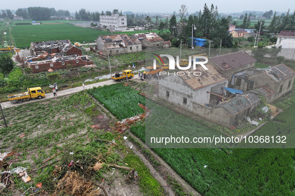 A general view of the disaster site where houses collapsed after a tornado in Dafeng district, Yancheng City, Jiangsu province, China, Augus...