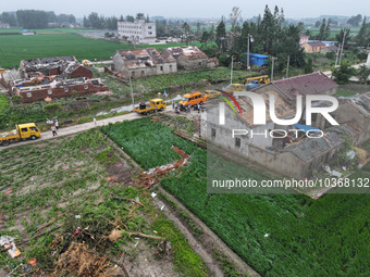 A general view of the disaster site where houses collapsed after a tornado in Dafeng district, Yancheng City, Jiangsu province, China, Augus...