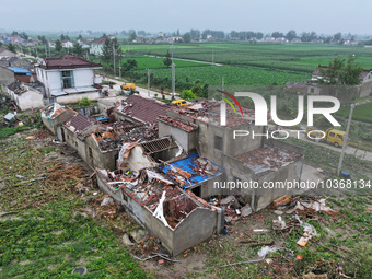 A general view of the disaster site where houses collapsed after a tornado in Dafeng district, Yancheng City, Jiangsu province, China, Augus...