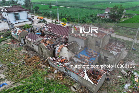 A general view of the disaster site where houses collapsed after a tornado in Dafeng district, Yancheng City, Jiangsu province, China, Augus...