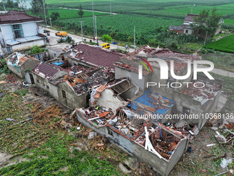 A general view of the disaster site where houses collapsed after a tornado in Dafeng district, Yancheng City, Jiangsu province, China, Augus...