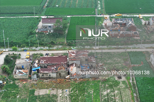 A general view of the disaster site where houses collapsed after a tornado in Dafeng district, Yancheng City, Jiangsu province, China, Augus...