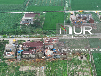 A general view of the disaster site where houses collapsed after a tornado in Dafeng district, Yancheng City, Jiangsu province, China, Augus...